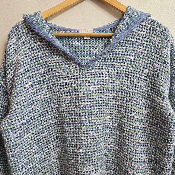 J. Jill Womens Coastal Boho Dropped Shoulder Boxy Open Knit Hoodie Sweater M - Picture 2 of 12
